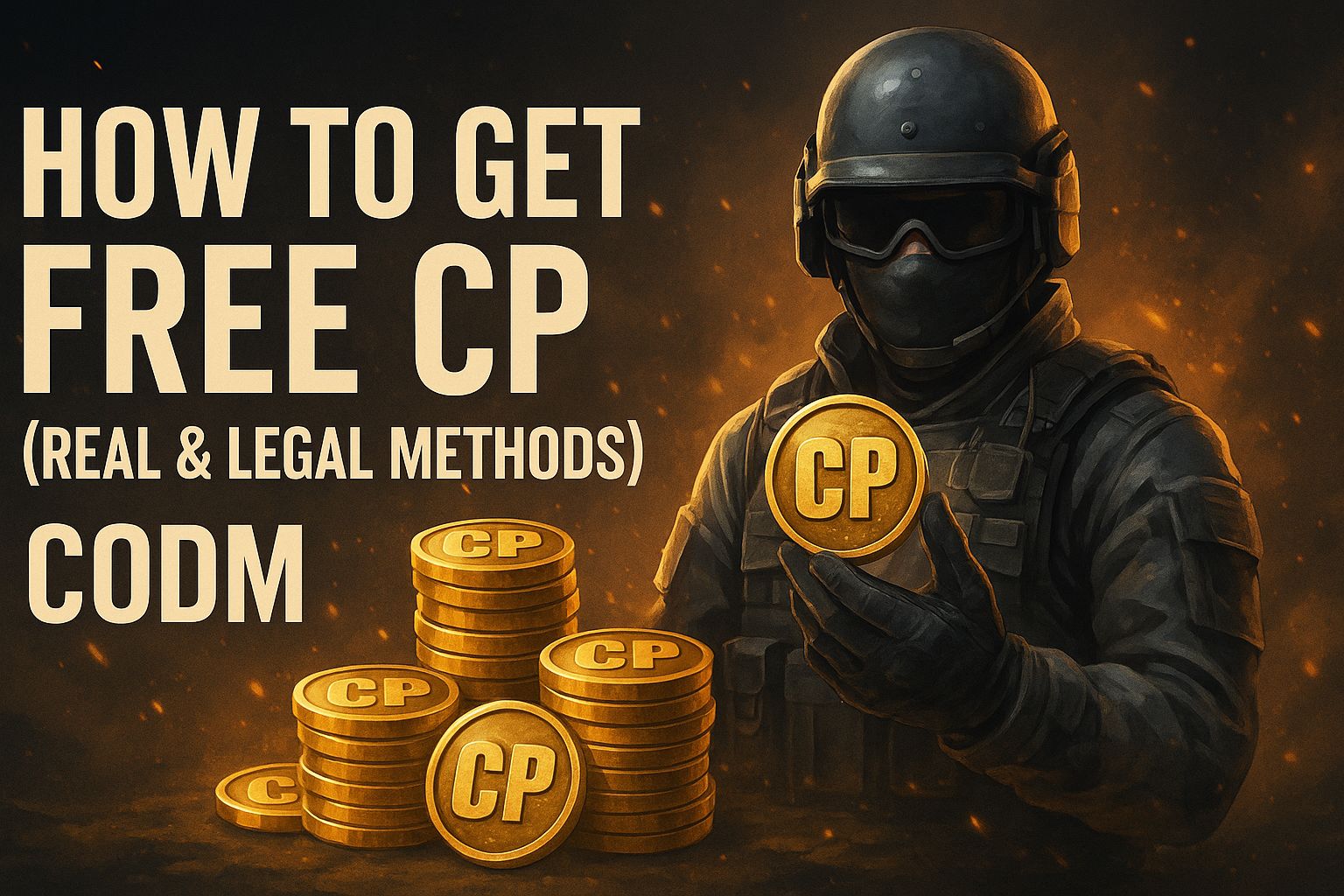 سرباز کالاف دیوتی موبایل در حال گرفتن سکههای طلایی CP با افکتهای نوری آبی و طلایی؛ نماد دریافت سیپی رایگان واقعی و قانونی در بازی CODM ۲۰۲۵